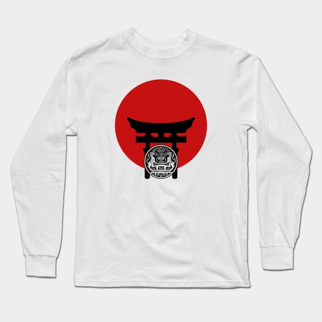 Ninja And Chinese Dragon Shield Long Sleeve T-Shirt by Design Knight